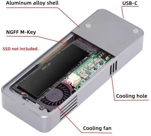 Alt view image 7 of 7 - 40Gbps USB4 Type-C to PCI-E 4.0 X4 SSD NVME NGFF M-Key Enclosure 20Gbps USB-C ASM2464 Chipset