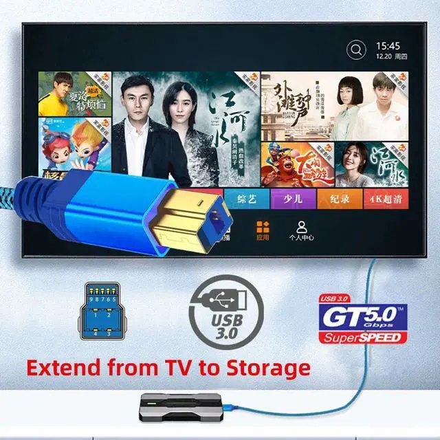 Alt view image 3 of 7 - 5Gbps USB 3.0 Type-A Male to USB3.0 Type-B Male Extension Cable for Disk SSD Camera Data Blue 60cm