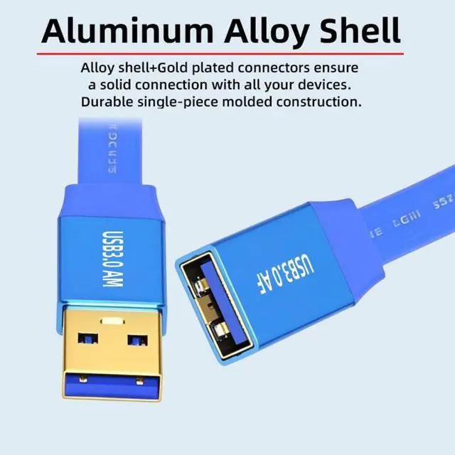 Alt view image 4 of 6 - 5Gbps Ultra Flat Slim USB 3.0 Type-A Male to USB3.0 A Female Cable Extension Blue for Disk SSD Camera Data 30cm