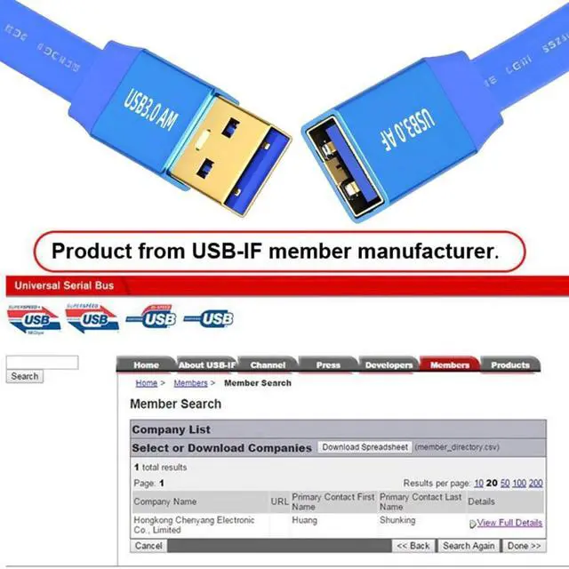 Alt view image 3 of 6 - 5Gbps Ultra Flat Slim USB 3.0 Type-A Male to USB3.0 A Female Cable Extension Blue for Disk SSD Camera Data 30cm