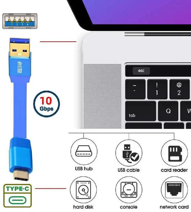 Alt view image 5 of 7 - 10Gbps USB 3.0 Ultra Flat Slim Type-A Male to USB-C Type-C Male Data Cable Blue for Disk SSD Camera Laptop Computer 200CM