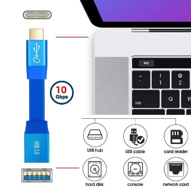Alt view image 3 of 7 - 10Gbps USB-C OTG Ultra Flat Slim Type-C Male to USB3.0 Type-A Female Cable On-the-Go Blue for Laptop Computer Disk SSD Camera Data 20CM