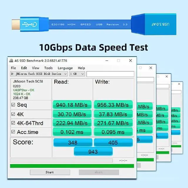 Alt view image 6 of 7 - 10Gbps USB-C OTG Ultra Flat Slim Type-C Male to USB3.0 Type-A Female Cable On-the-Go Blue for Laptop Computer Disk SSD Camera Data 20CM