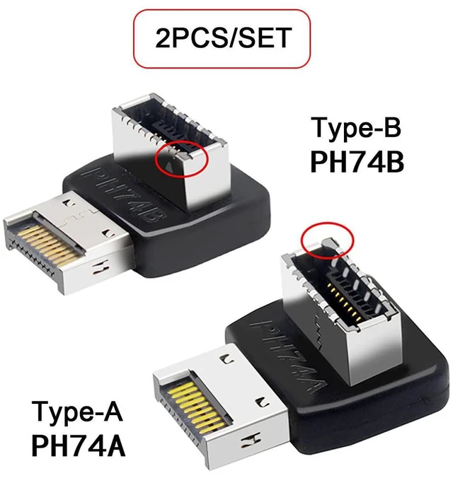 Alt view image 3 of 7 - 2pcs Overmold USB 3.1 Front Panel Header Male to Female Type-E Motherboard Extension Data Adapter
