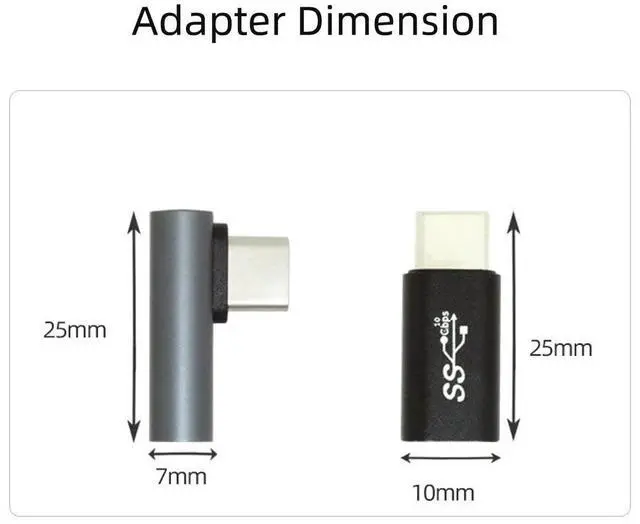 Alt view image 5 of 7 - 2pcs/lot Straight & Low Profile Angled USB 3.1 Type C Male to USB-C Female Power Data 10Gbps Adapter for NS Switch & Phone
