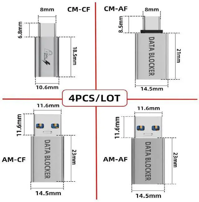 Alt view image 2 of 7 - 4PCS USB Data Blocker Male to Female Type-A to USB-C Only for Power Charge Eliminate Data Risks During Charging Anti-Hacking Protection