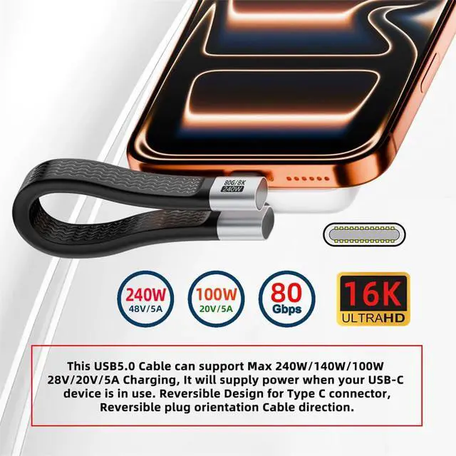 Alt view image 4 of 7 - USB5.0 240W 80Gbps Flat Slim FPC Cable 13cm Dual Right Angled with 16K@30hz 8K 5K@60Hz Compatible with USB4.0 Thunderbolt3/4/5