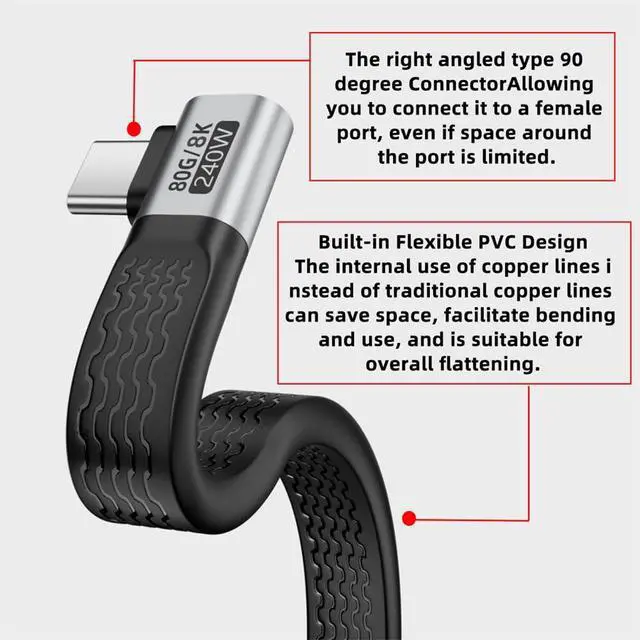 Alt view image 7 of 7 - USB5.0 240W 80Gbps Flat Slim FPC Cable 13cm Dual Right Angled with 16K@30hz 8K 5K@60Hz Compatible with USB4.0 Thunderbolt3/4/5
