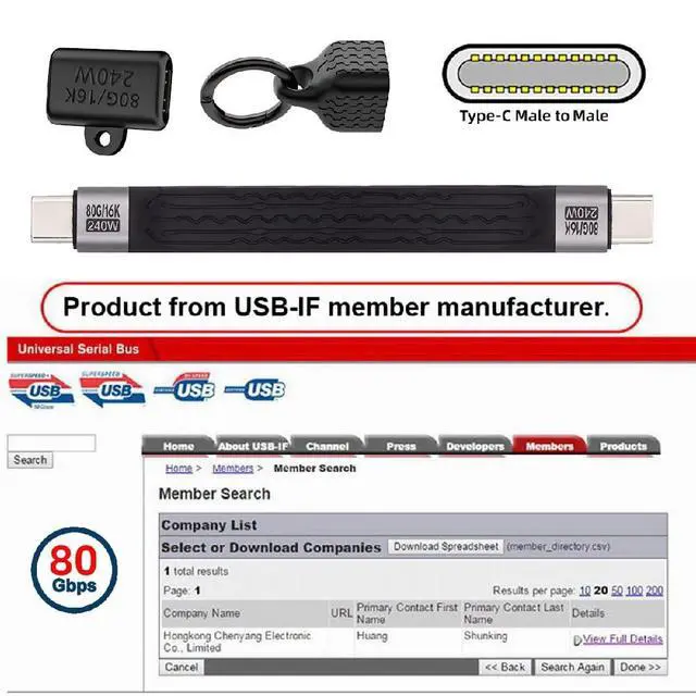 Alt view image 3 of 7 - 240W 80Gbps USB5.0 Flat Slim FPC Cable 16K@30hz 8K 60Hz 5K & Female Extender Lanyard Strap Chain Compatible with 40Gbps USB4.0 Thunderbolt3/4/5