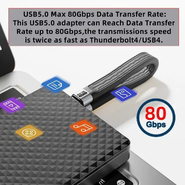 Alt view image 7 of 7 - 240W 80Gbps USB5.0 Flat Slim FPC Cable 16K@30hz 8K 60Hz 5K & Female Extender Lanyard Strap Chain Compatible with 40Gbps USB4.0 Thunderbolt3/4/5