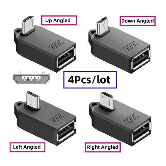 Alt view image 4 of 7 - 4PCS On-The-Go USB to Mini USB OTG Adapter,Mini USB Male to USB 2.0 Female 90 Degree Angled Adapter for Keyboard/Mouse/Game Controller/Splitter/Flash Drive