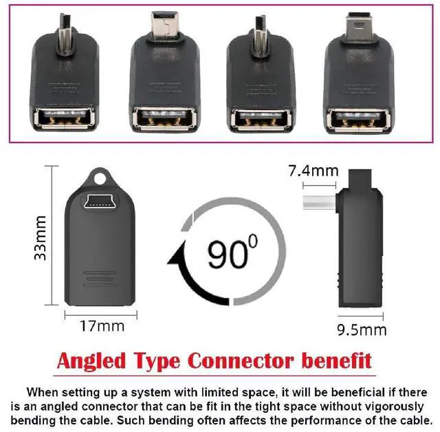 Alt view image 4 of 7 - 4PCS On-The-Go USB to Micro USB OTG Adapter,Micro USB Male to USB 2.0 Female 90 Degree Angled Adapter for Keyboard/Mouse/Game Controller/Splitter/Flash Drive