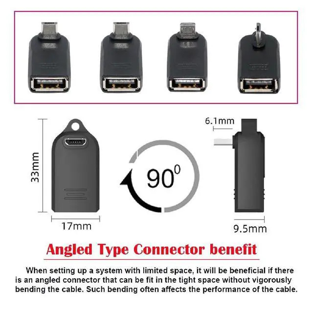 Alt view image 5 of 7 - 4PCS On-The-Go USB to Mini USB OTG Adapter,Mini USB Male to USB 2.0 Female 90 Degree Angled Adapter for Keyboard/Mouse/Game Controller/Splitter/Flash Drive