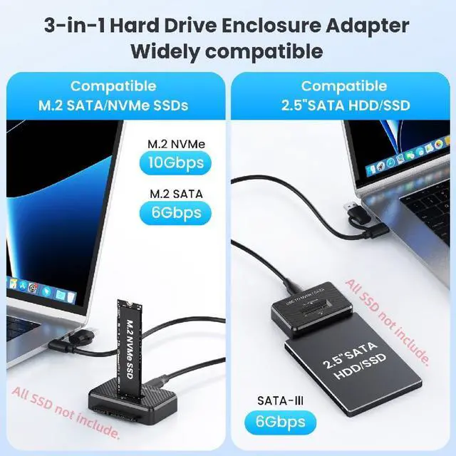 Alt view image 3 of 7 - USB-C USB3.0 Type-C to M.2 NVME M-Key/SATA 2.5 Inch Dual SSD External PCBA Docking Vertical Case Enclosure