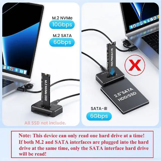 Alt view image 4 of 7 - USB-C USB3.0 Type-C to M.2 NVME M-Key/SATA 2.5 Inch Dual SSD External PCBA Docking Vertical Case Enclosure