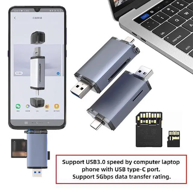 Alt view image 2 of 7 - USB 3.0 Type-A Type-C to UHS-III UHS-II SD4.0 TF Micro-SD Card Reader Writer for Camera & Laptop & Tablet & Phone & Camera