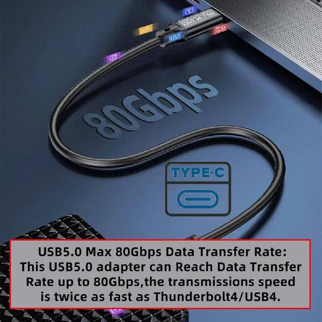 Alt view image 5 of 7 - 240W USB5.0 80Gbps USB-C Male to Male Cable Compatible with USB4.0 Thunderbolt3/4/5 6K@30hz 8K@60Hz 5K@60Hz 200CM