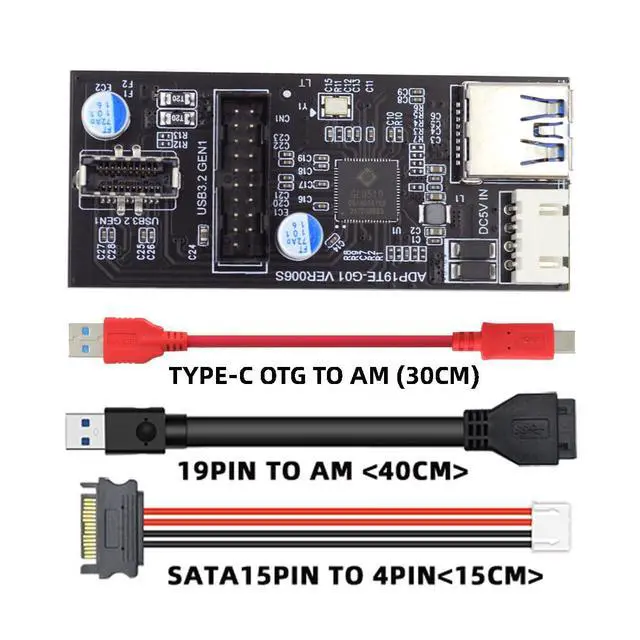 Alt view image 2 of 7 - 5Gbps Dual Ports Type-C USB-C & 19/20Pin Header to USB 3.0 20Pin & Type-E Female PCBA Type Adapter Splitter HUB