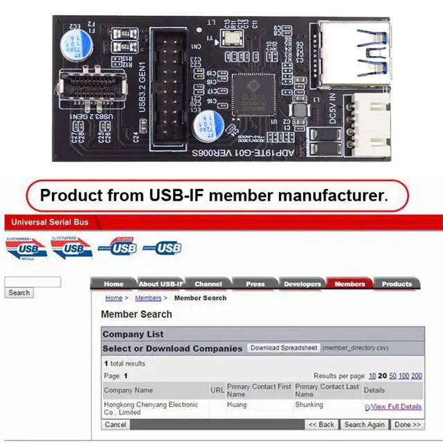 Alt view image 5 of 7 - 5Gbps Dual Ports Type-C USB-C & 19/20Pin Header to USB 3.0 20Pin & Type-E Female PCBA Type Adapter Splitter HUB