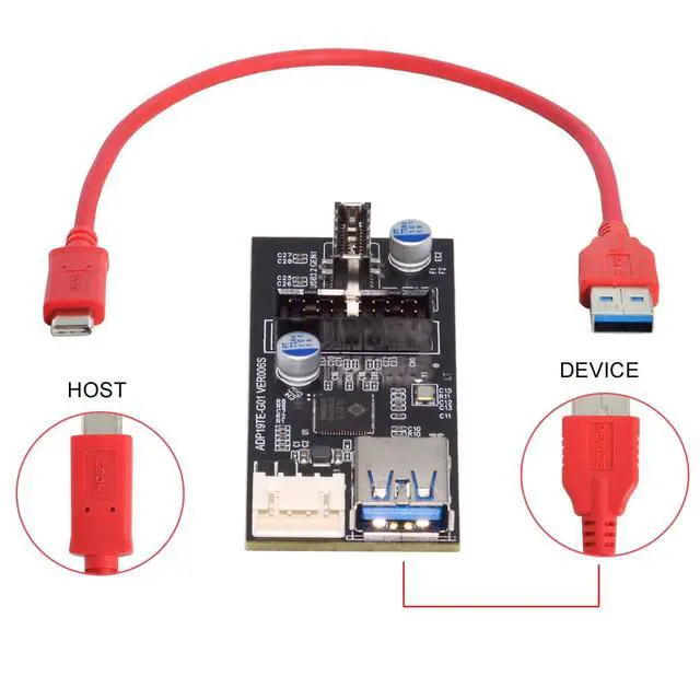 Alt view image 6 of 7 - 5Gbps Dual Ports Type-C USB-C & 19/20Pin Header to USB 3.0 20Pin & Type-E Female PCBA Type Adapter Splitter HUB