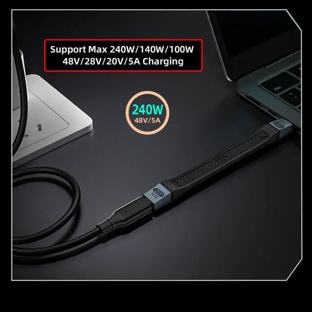 Alt view image 5 of 7 - 80Gbps 240W USB 5.0 Male to Male Flat Version with E-Mark Chip FPC Ribbon Cable 13CM Black