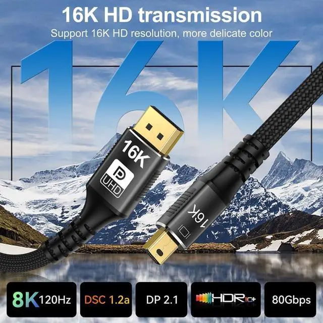 Alt view image 6 of 7 - 16K 60hz Ultra UHD Mini-DP 2.1 to DP 1.4 8K 120hz Cable Compatible FreeSync G-Sync Gaming Monitor 4090 7900 2M