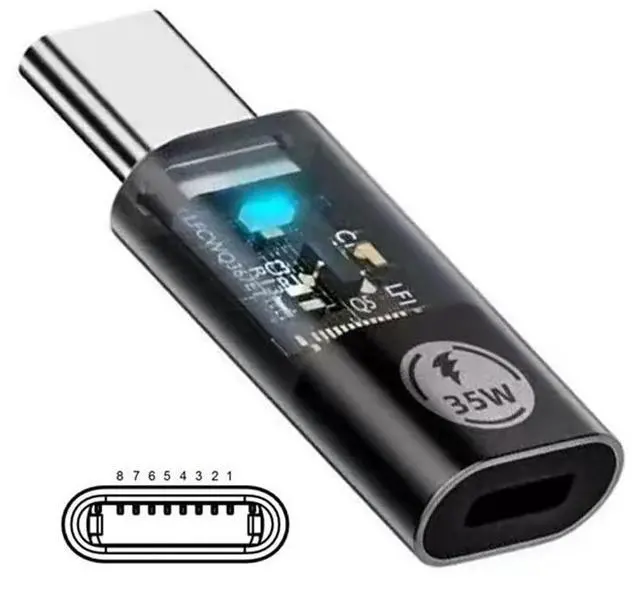 Alt view image 2 of 7 - 480Mbps Type C USB-C Male Transparent LED to 8P Female 35W Power Data Adapter Compatible with iPhone15 & Android & Tablet