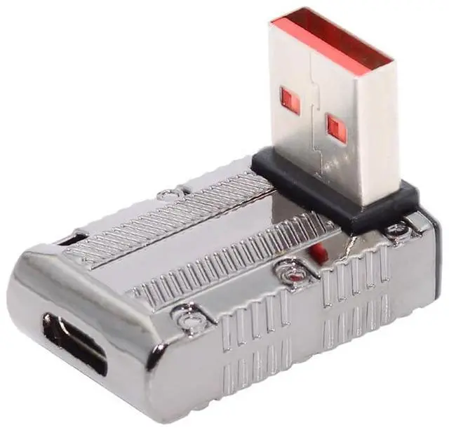 Main image of 10Gbps Data USB-C USB 3.1 Type C Female to USB 3.0 Type-A Male Down Angled Low Profile Type 90 Degree 120W Power Adapter Mecha Cyberpunk Style