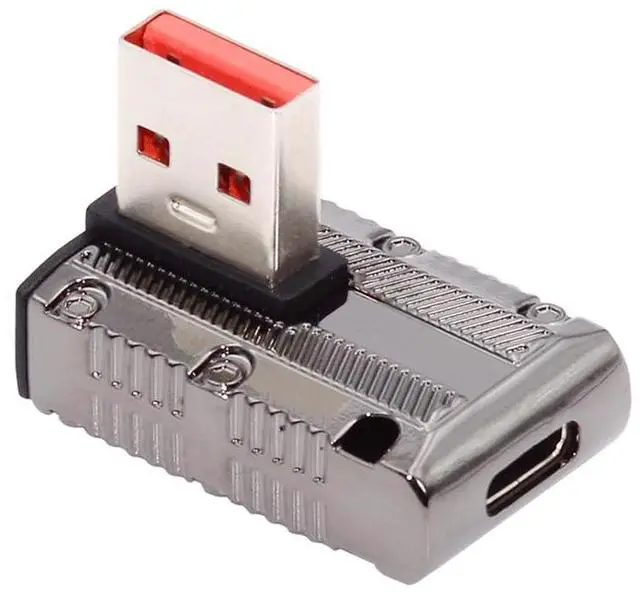 Main image of 10Gbps Data USB-C USB 3.1 Type C Female to USB 3.0 Type-A Male Right Angled Low Profile Type 90 Degree 120W Power Adapter Mecha Cyberpunk Style