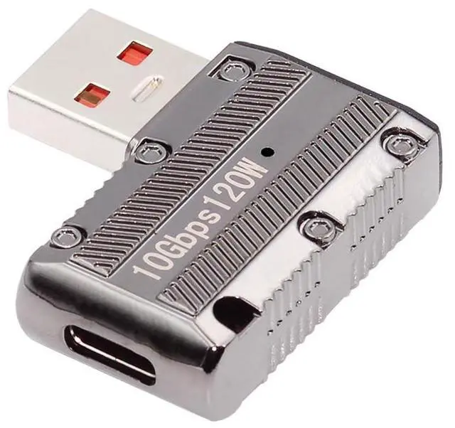 Main image of 10Gbps Data USB-C USB 3.1 Type C Female to USB 3.0 Type-A Male Left Angled Flat Type 90 Degree 120W Power Adapter Mecha Cyberpunk Style