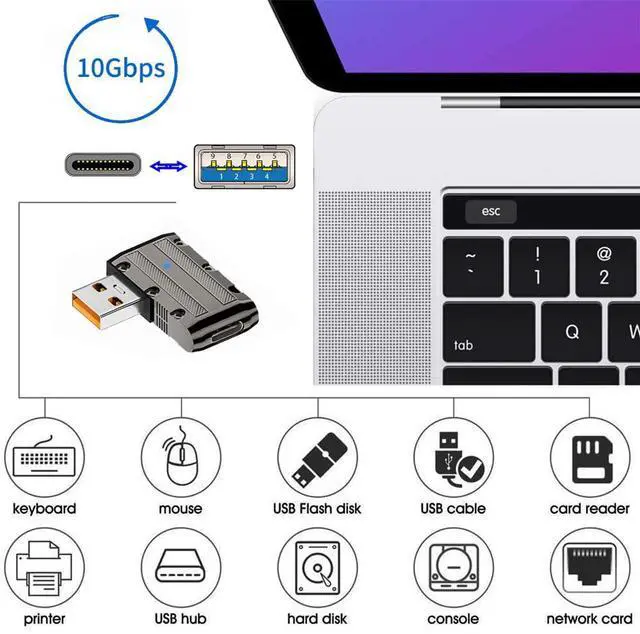 Alt view image 7 of 7 - 10Gbps Data USB-C USB 3.1 Type C Female to USB 3.0 Type-A Male Left Angled Flat Type 90 Degree 120W Power Adapter Mecha Cyberpunk Style