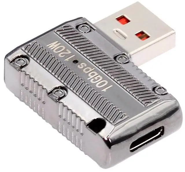 Main image of 10Gbps Data USB-C USB 3.1 Type C Female to USB 3.0 Type-A Male Right Angled Flat Type 90 Degree 120W Power Adapter Mecha Cyberpunk Style