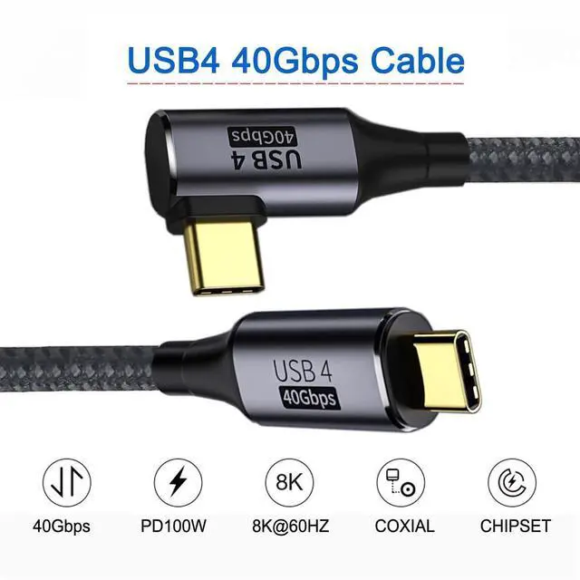 Alt view image 2 of 7 - 40Gbps Angled USB4 Cable with 100W Charging and 8K@60Hz 5K@60Hz USB4.0 Compatible with Thunderbolt3/4 120cm