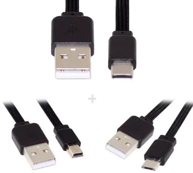 Main image of 3pcs/lot USB 2.0 Type-A to Mini Micro USB Type-C Male Data Flat Slim FPC Cable for FPV & Disk & Phone 13cm