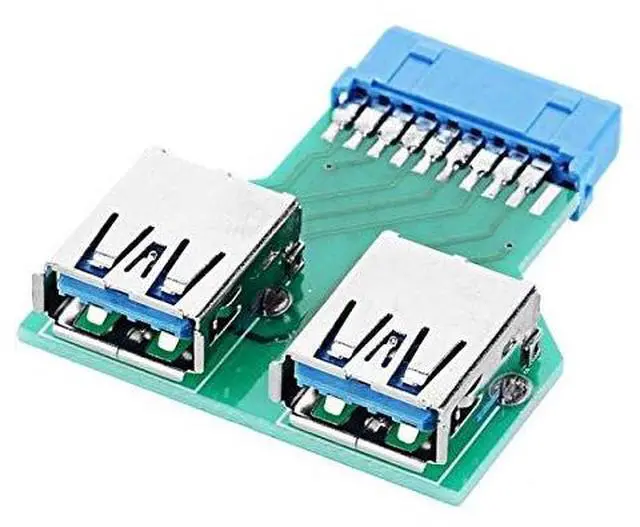 Main image of Dual USB 3.0 A Type Female to Motherboard 20/19 Pin Box Header Slot Adapter PCBA