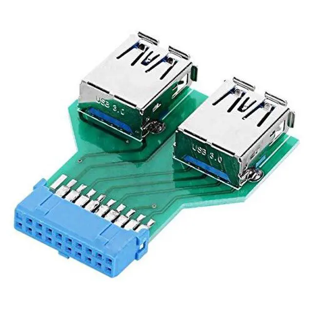 Alt view image 2 of 7 - Dual USB 3.0 A Type Female to Motherboard 20/19 Pin Box Header Slot Adapter PCBA