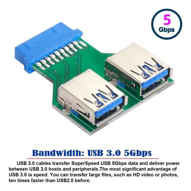 Alt view image 7 of 7 - Dual USB 3.0 A Type Female to Motherboard 20/19 Pin Box Header Slot Adapter PCBA
