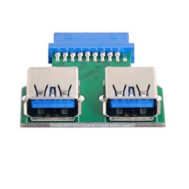 Alt view image 6 of 7 - Dual USB 3.0 A Type Female to Motherboard 20/19 Pin Box Header Slot Adapter PCBA