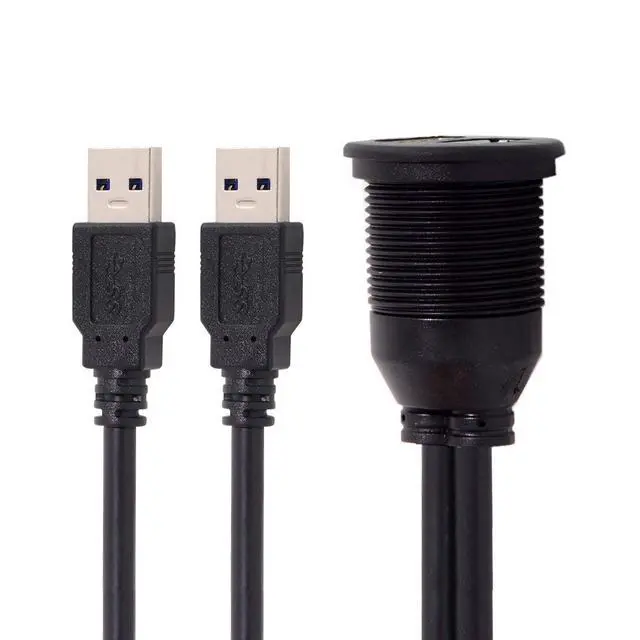 Alt view image 2 of 7 - 1m Waterproof Dual USB 3.0 Extension AUX Flush Mount Car Mount Extension Cable for Dashboard Panel