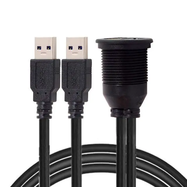Alt view image 3 of 7 - 1m Waterproof Dual USB 3.0 Extension AUX Flush Mount Car Mount Extension Cable for Dashboard Panel