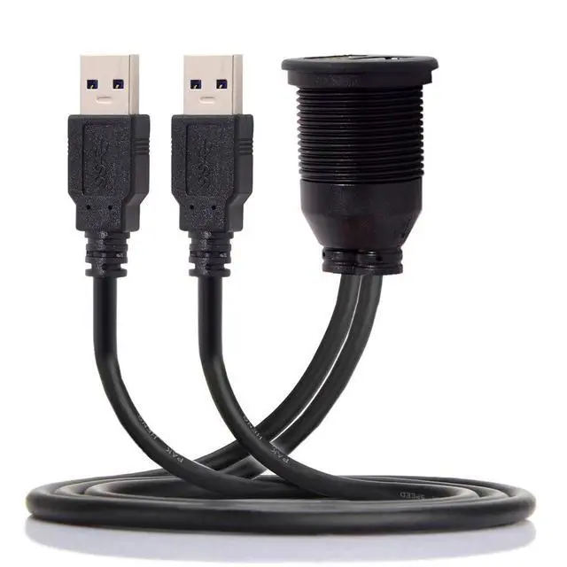 Alt view image 5 of 7 - 1m Waterproof Dual USB 3.0 Extension AUX Flush Mount Car Mount Extension Cable for Dashboard Panel