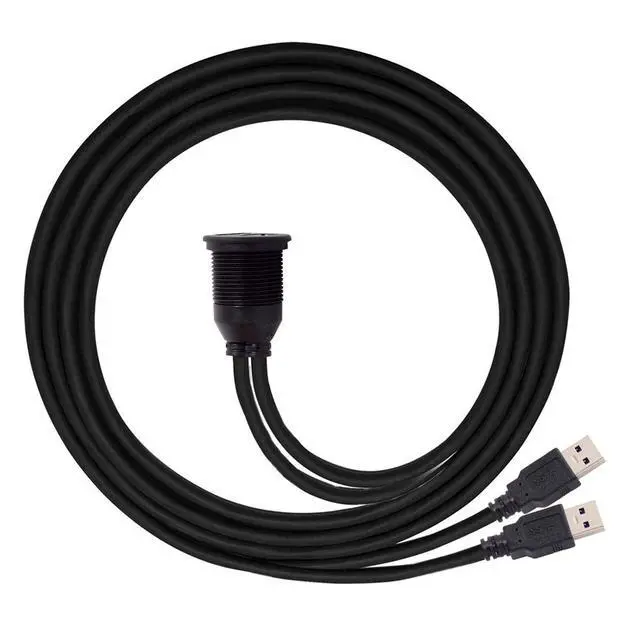 Alt view image 6 of 7 - 1m Waterproof Dual USB 3.0 Extension AUX Flush Mount Car Mount Extension Cable for Dashboard Panel