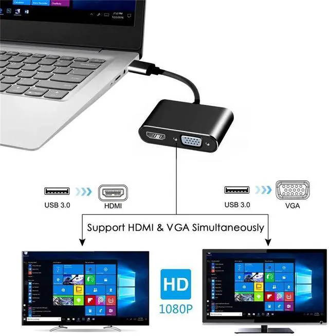 Alt view image 5 of 7 - USB 3.0 2.0 to HDMI VGA HDTV Adapter Cable External Graphics Card for Windows Laptop
