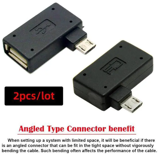 Alt view image 3 of 7 - 2pcs 90 Degree Left & Right Angled Micro USB 2.0 OTG Host Adapter with USB Power for Cell Phone & Tablet