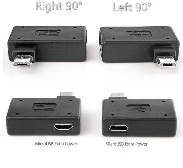 Alt view image 2 of 7 - 2pcs 90 Degree Left & Right Angled Micro USB 2.0 OTG Host Adapter with USB Power for Cell Phone & Tablet