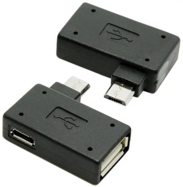 Main image of 2pcs 90 Degree Left & Right Angled Micro USB 2.0 OTG Host Adapter with USB Power for Cell Phone & Tablet