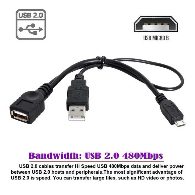 Alt view image 3 of 5 - Black Color Micro USB 2.0 OTG Host Flash Disk Cable with USB power for Galaxy S3 i9300 S4 i9500 Note2 N7100 Note3 N9000 & S5 i9600