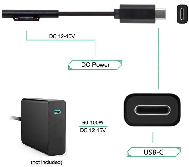 Alt view image 2 of 7 - USB C to DC 12-15V Surface Pro3 Pro4 Pro5 Pro6 Book PD 65W Charge Cable