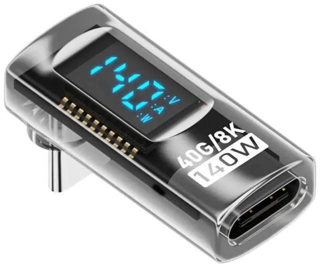 Main image of USB C Digital Display Adapter, USB 4.0 Type C Male to Female 90 Degree Angled 40Gbps 8K@60Hz Data Transfer PD 140W Fast Charging Power Meter Tester Converter Adapter