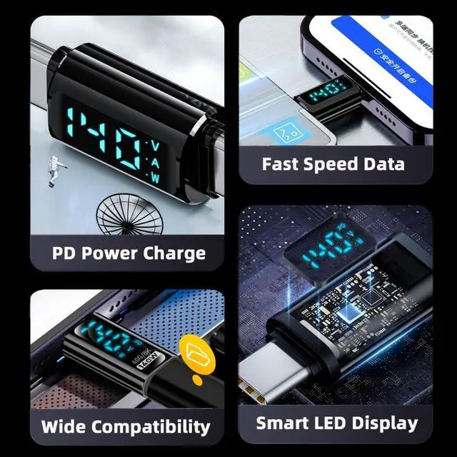 Alt view image 3 of 7 - USB C Digital Display Adapter, USB 4.0 Type C Male to Male 40Gbps 8K@60Hz Data Transfer PD 140W Fast Charging Power Meter Tester Converter Adapter